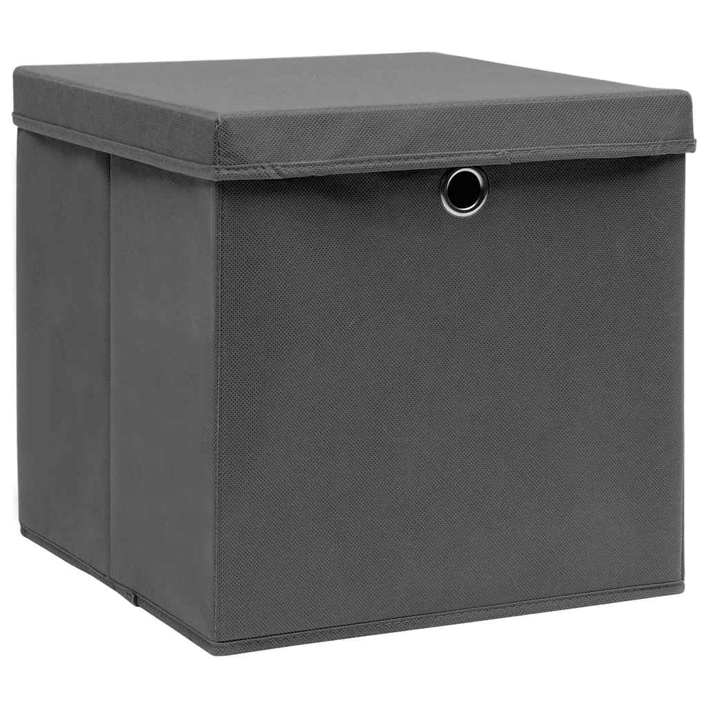 vidaXL Förvaringslådor med lock 10 st 28x28x28 cm grå