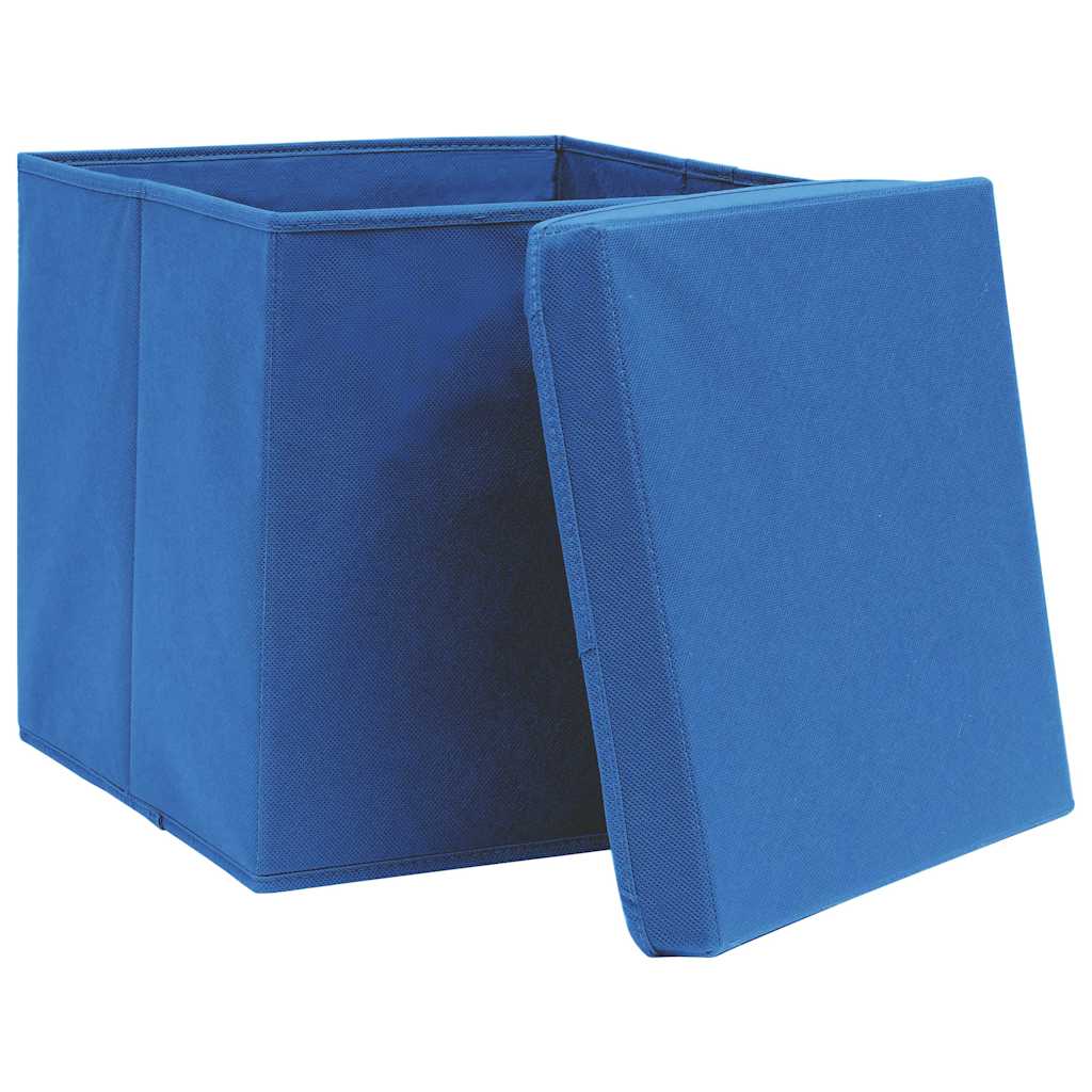 vidaXL Förvaringslådor med lock 10 st 28x28x28 cm blå