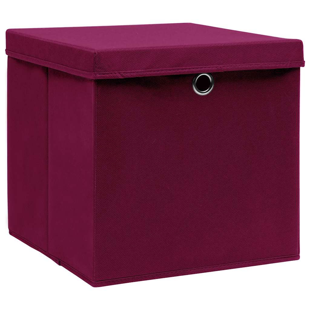 vidaXL Förvaringslådor med lock 4 st 28x28x28 cm mörkröd