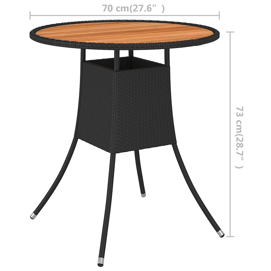 vidaXL Matbord för trädgård svart Ø70cm konstrotting och massiv akacia
