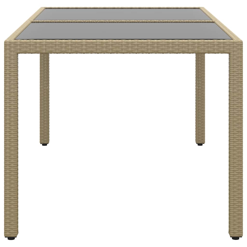 vidaXL Trädgårdsbord 150x90x75 cm härdat glas och konstrotting beige