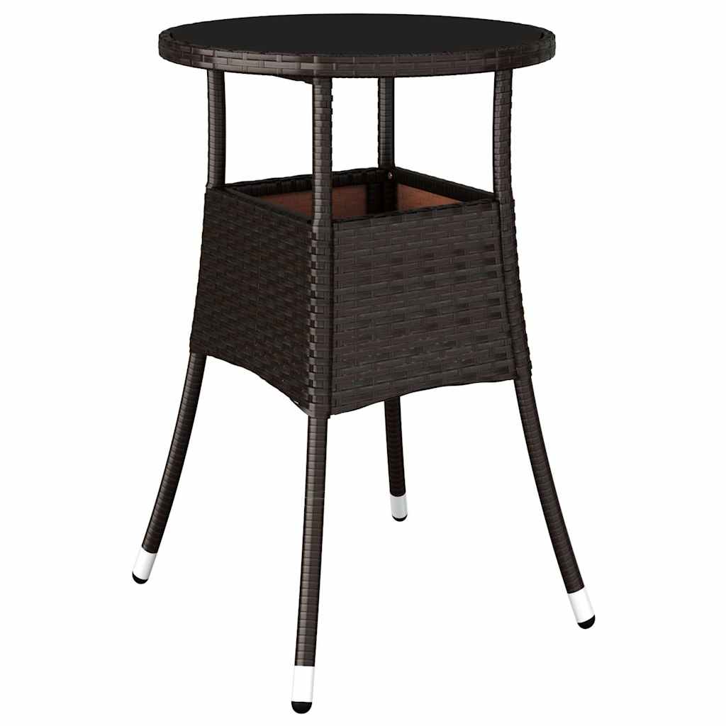 vidaXL Trädgårdsbord Ø60x75 cm härdat glas och konstrotting brun