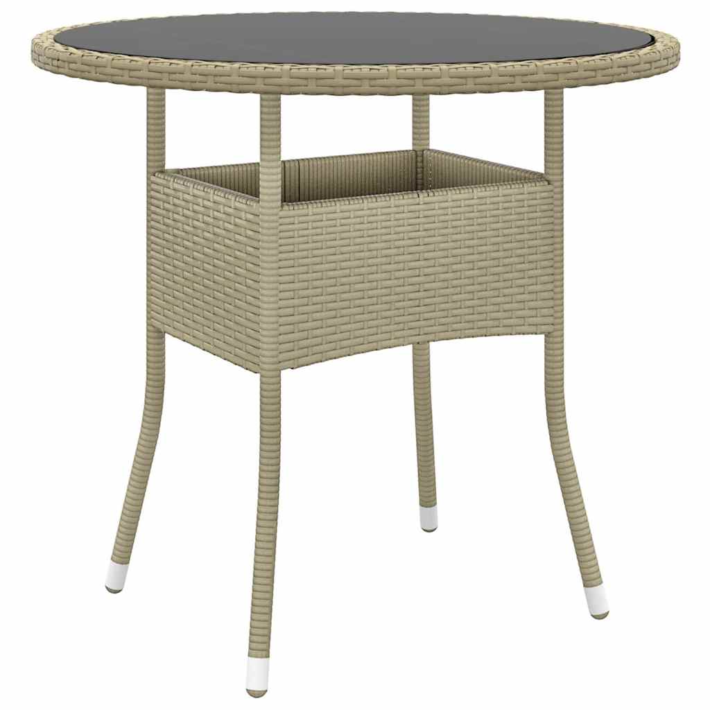 vidaXL Trädgårdsbord Ø80x75 cm härdat glas och konstrotting beige