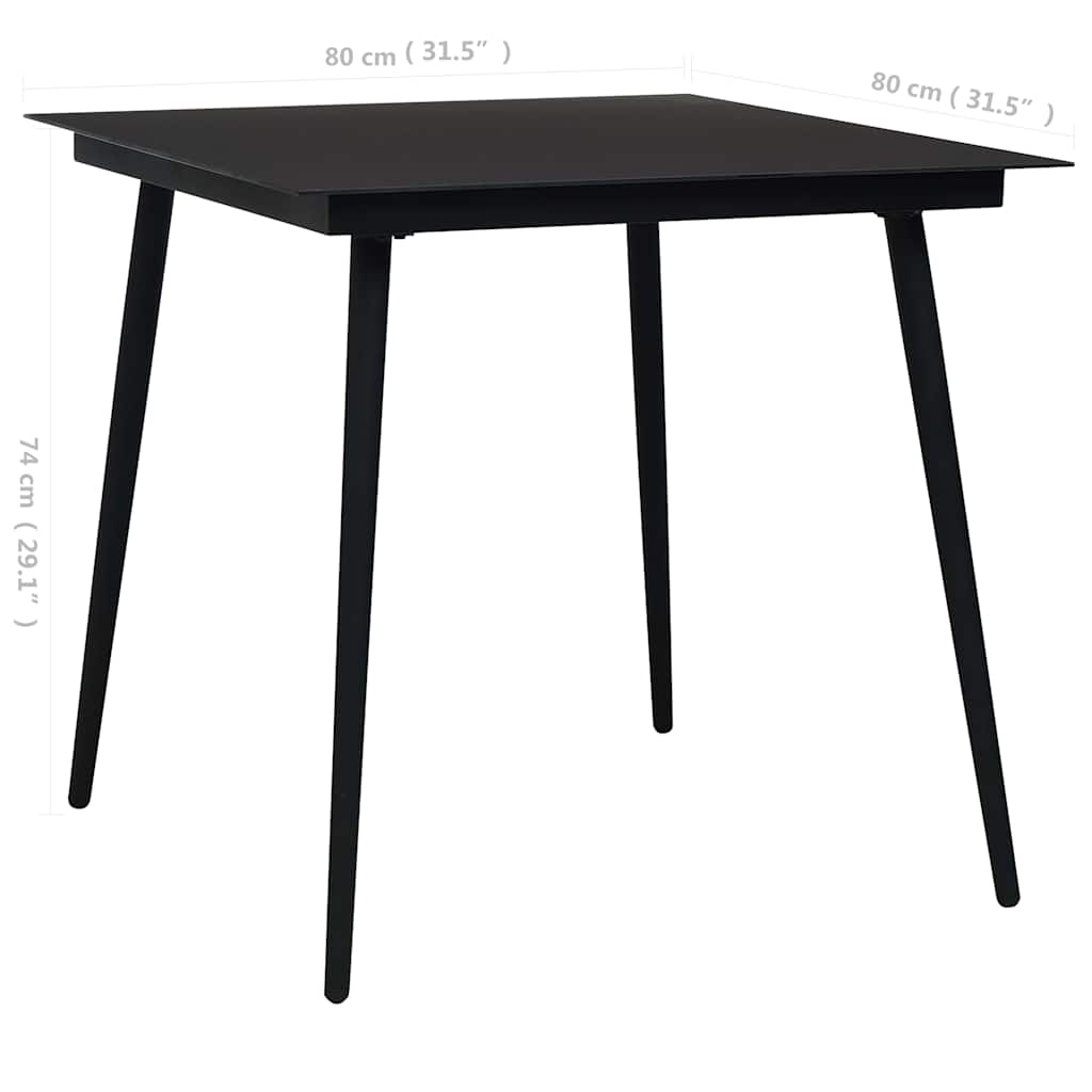vidaXL Trädgårdsbord svart 80x80x74 cm stål och glas