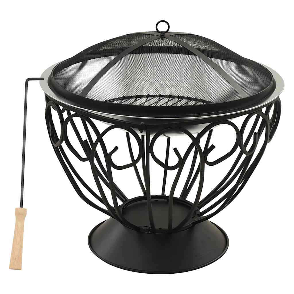 vidaXL 2-i-1 Eldstad grill och eldgaffel 59x59x60 cm rostfritt stål