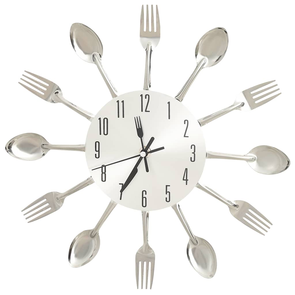 vidaXL Väggklocka med sked- och gaffeldesign silver 31 cm aluminium