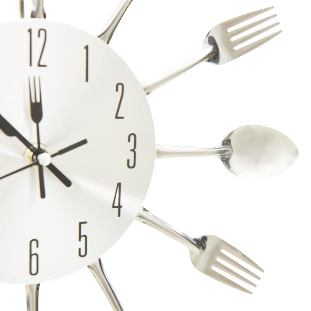 vidaXL Väggklocka med sked- och gaffeldesign silver 31 cm aluminium