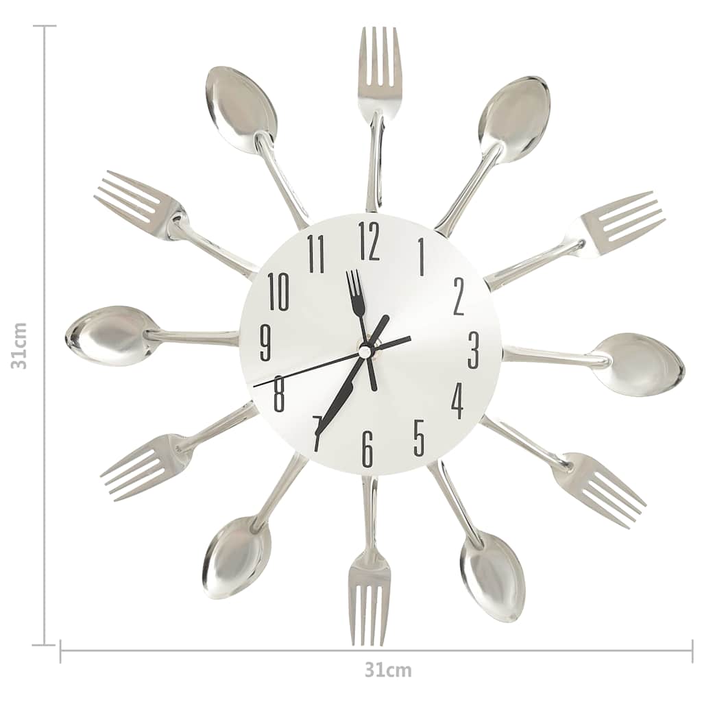 vidaXL Väggklocka med sked- och gaffeldesign silver 31 cm aluminium