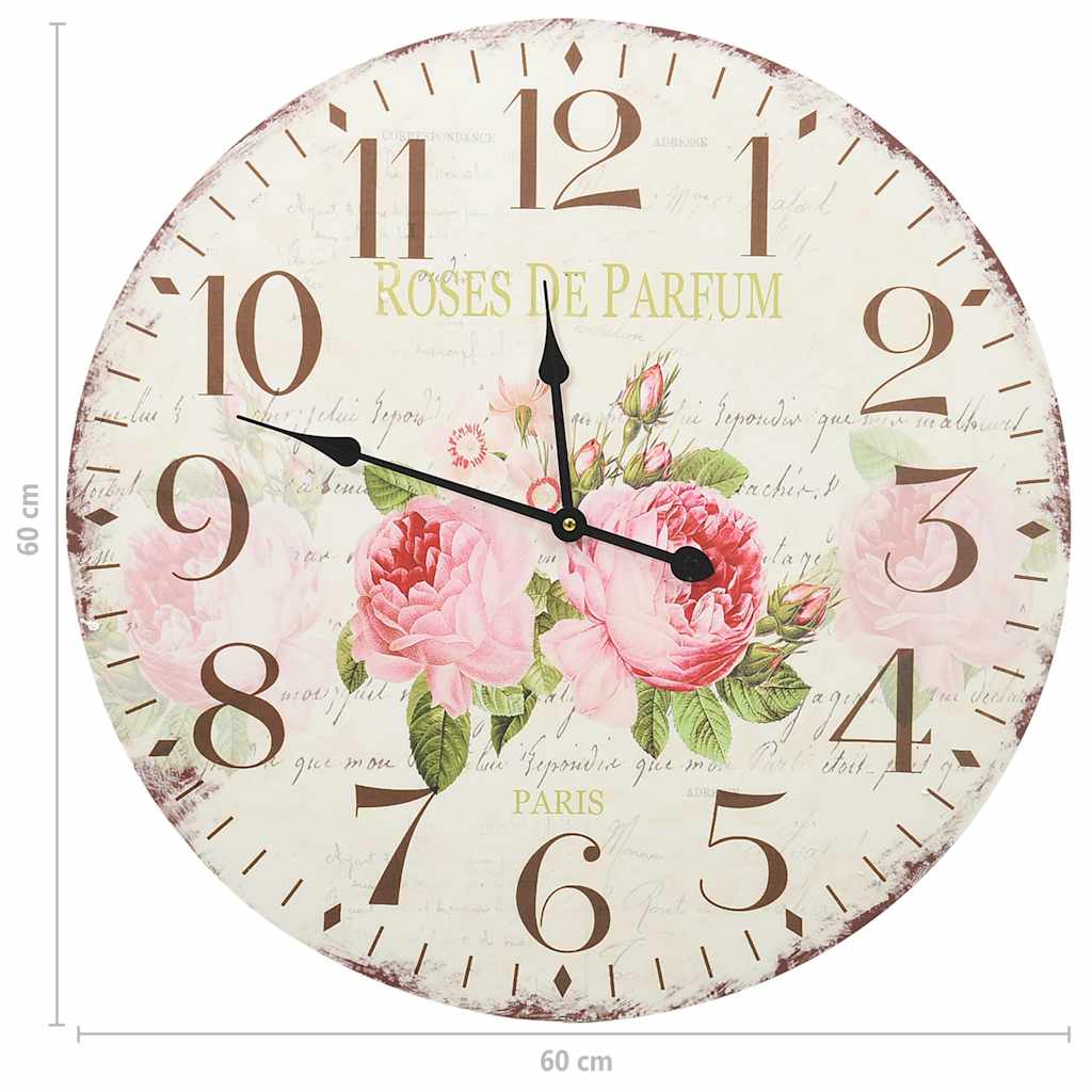vidaXL Väggklocka vintage blomma 60 cm