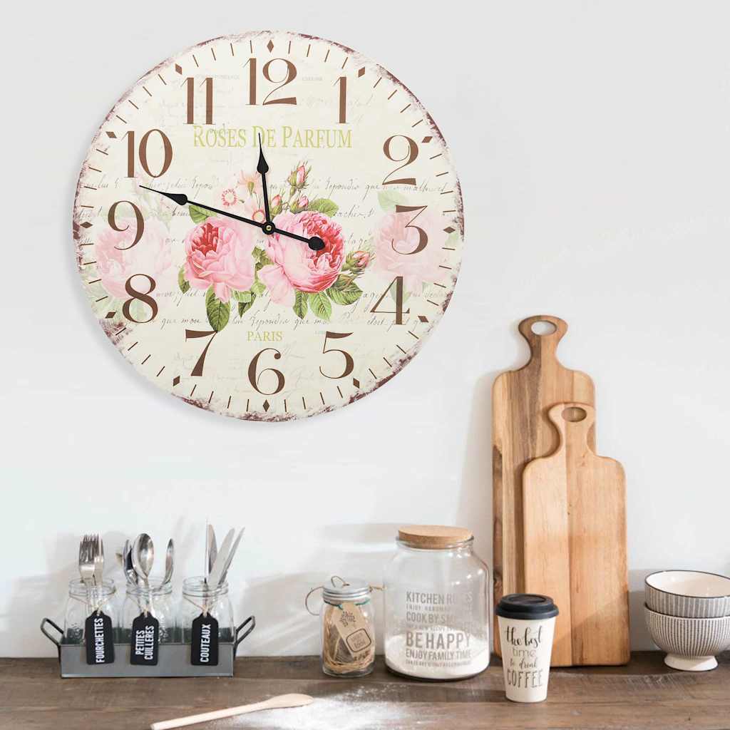 vidaXL Väggklocka vintage blomma 60 cm