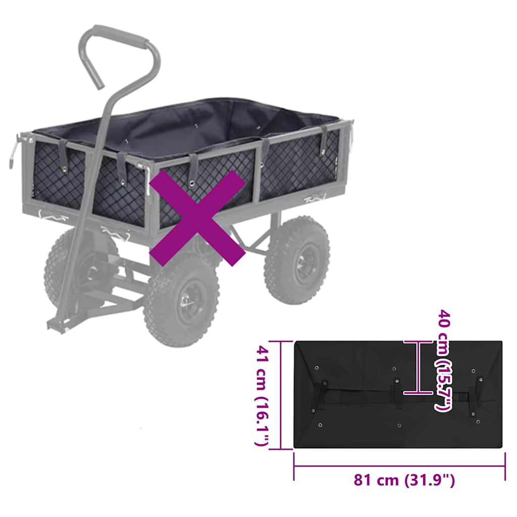vidaXL Innerfoder till trädgårdsvagn svart 81x41x40 cm tyg