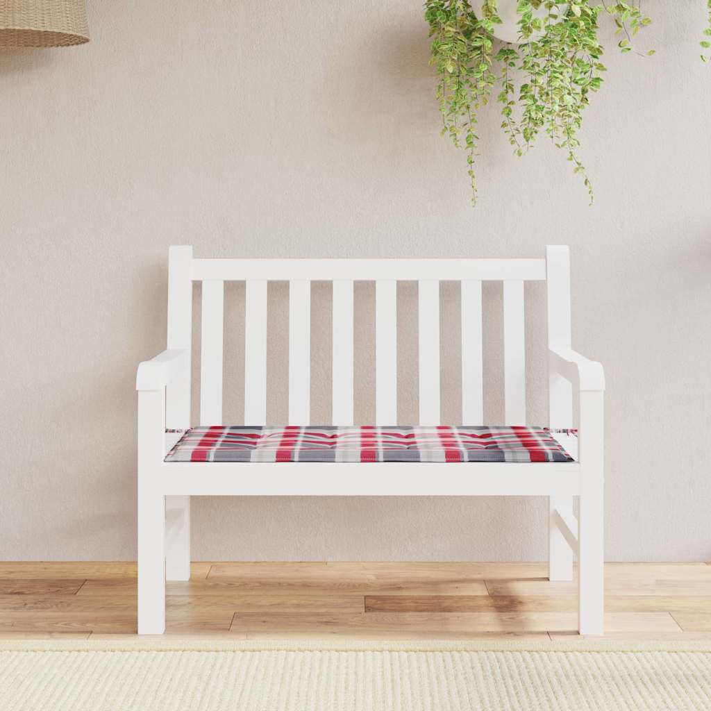 vidaXL Bänkdyna för trädgården rödrutig 120x50x3 cm tyg