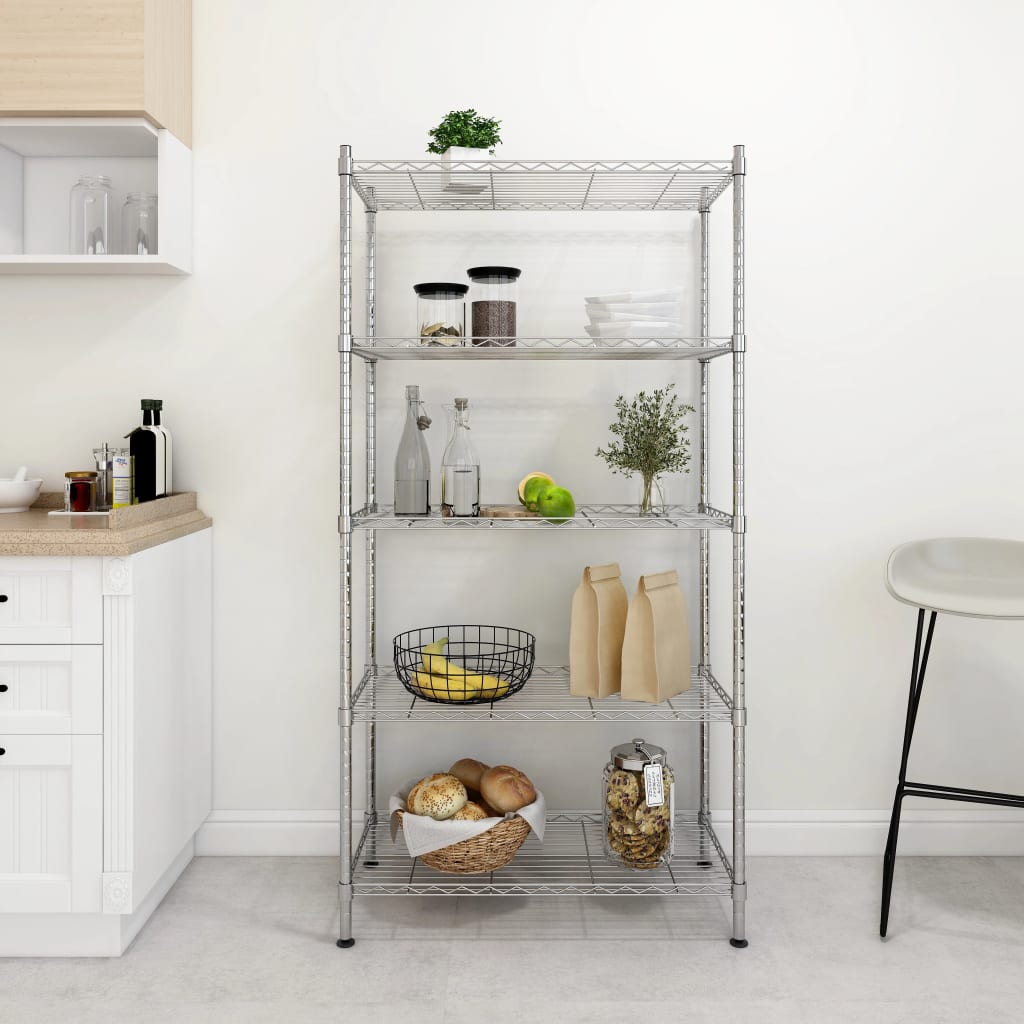 vidaXL Förvaringshylla med 5 hyllplan 90x35x180 cm krom 250 kg