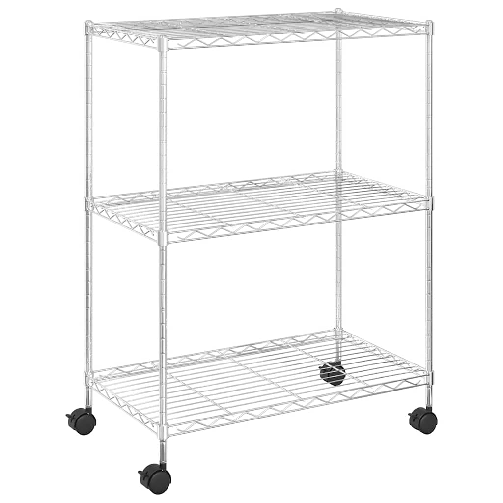 vidaXL Förvaringshylla med hjul 3 hyllplan 60x35x81 krom 150 kg