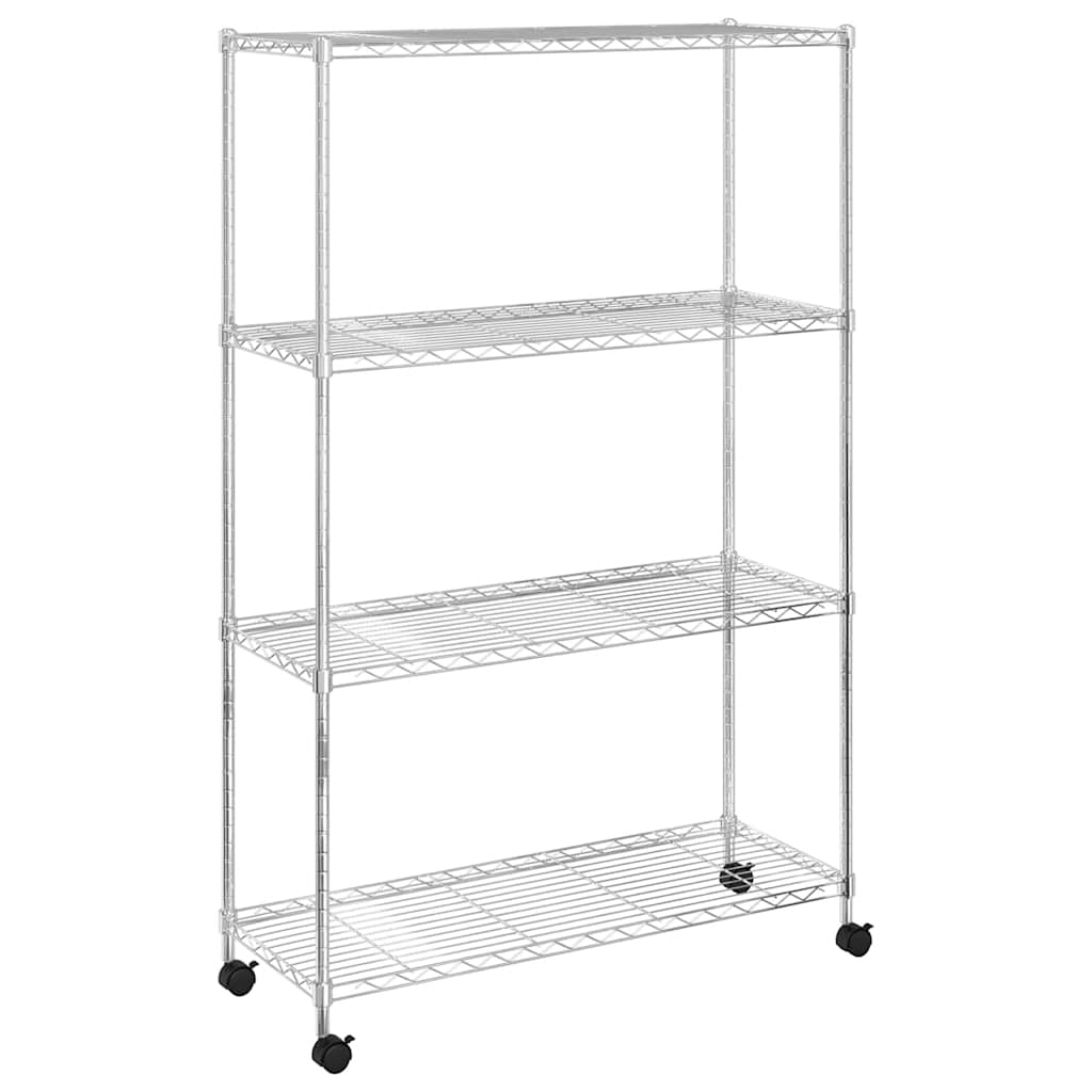 vidaXL Förvaringshylla med hjul 4 hyllplan 90x35x142 cm krom 200 kg
