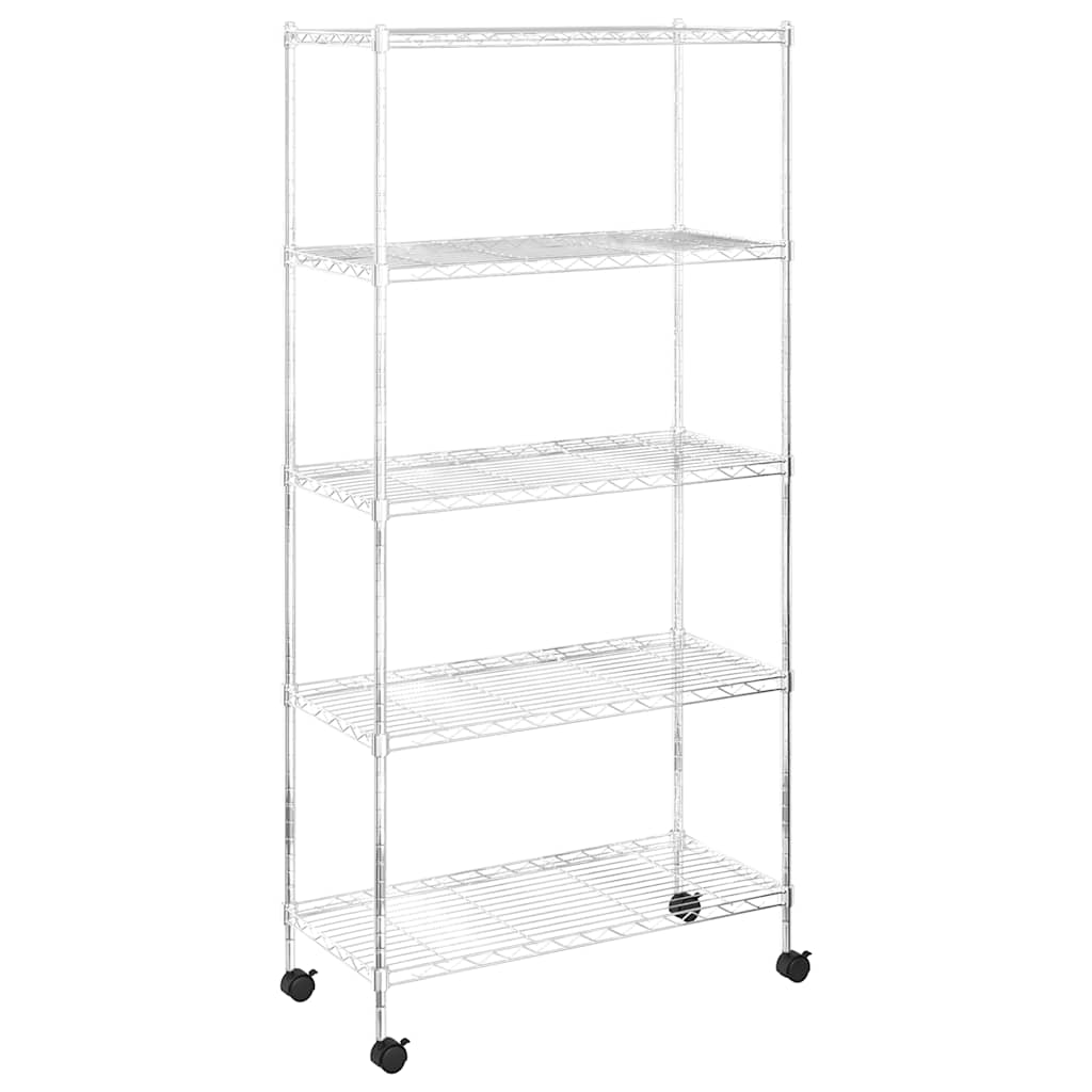 vidaXL Förvaringshylla med hjul 5 hyllplan 75x35x155 cm krom 250 kg