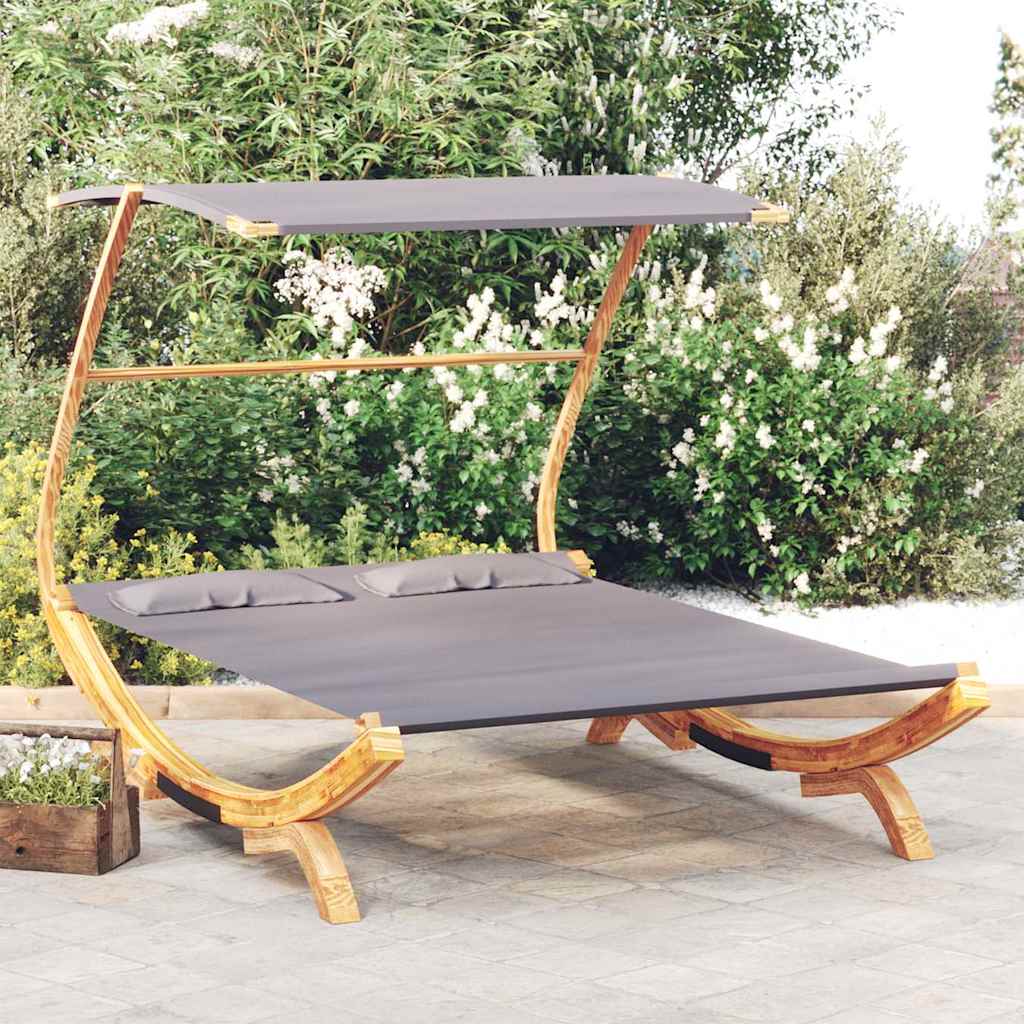 vidaXL Solsäng med tak 165x203x138 cm massivt böjträ antracit