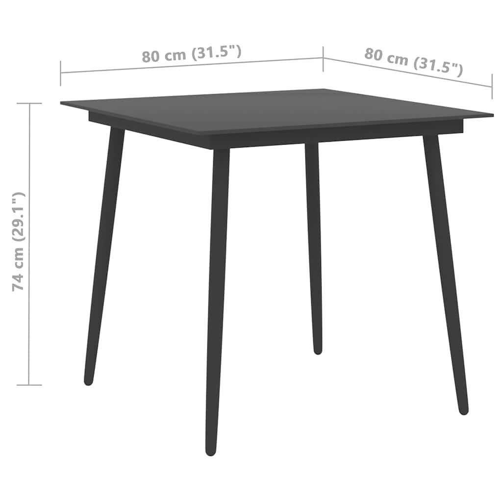 vidaXL Trädgårdsbord svart 80x80x74 cm stål och glas