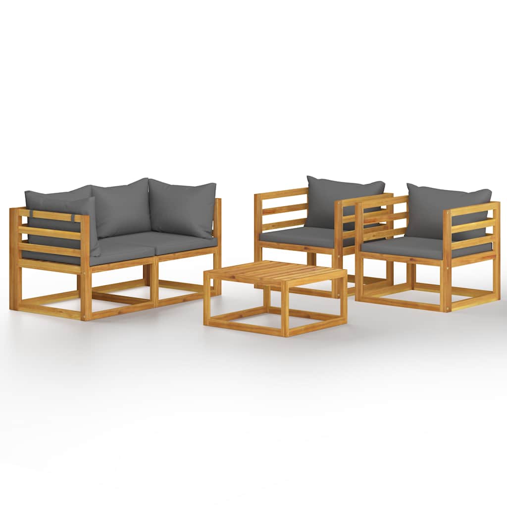 vidaXL Loungegrupp med dynor 5 delar massivt akaciaträ