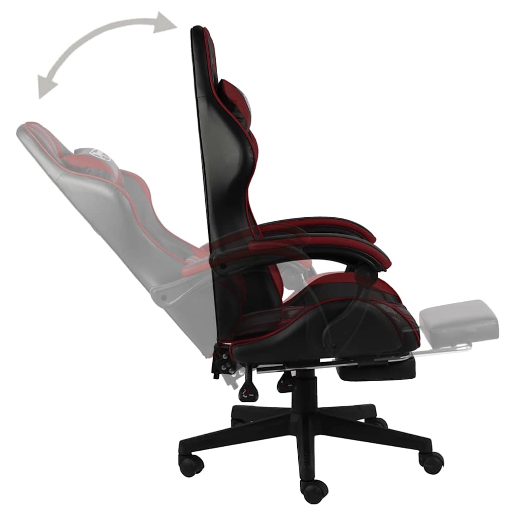 vidaXL Gamingstol med fotstöd svart och vinröd konstläder