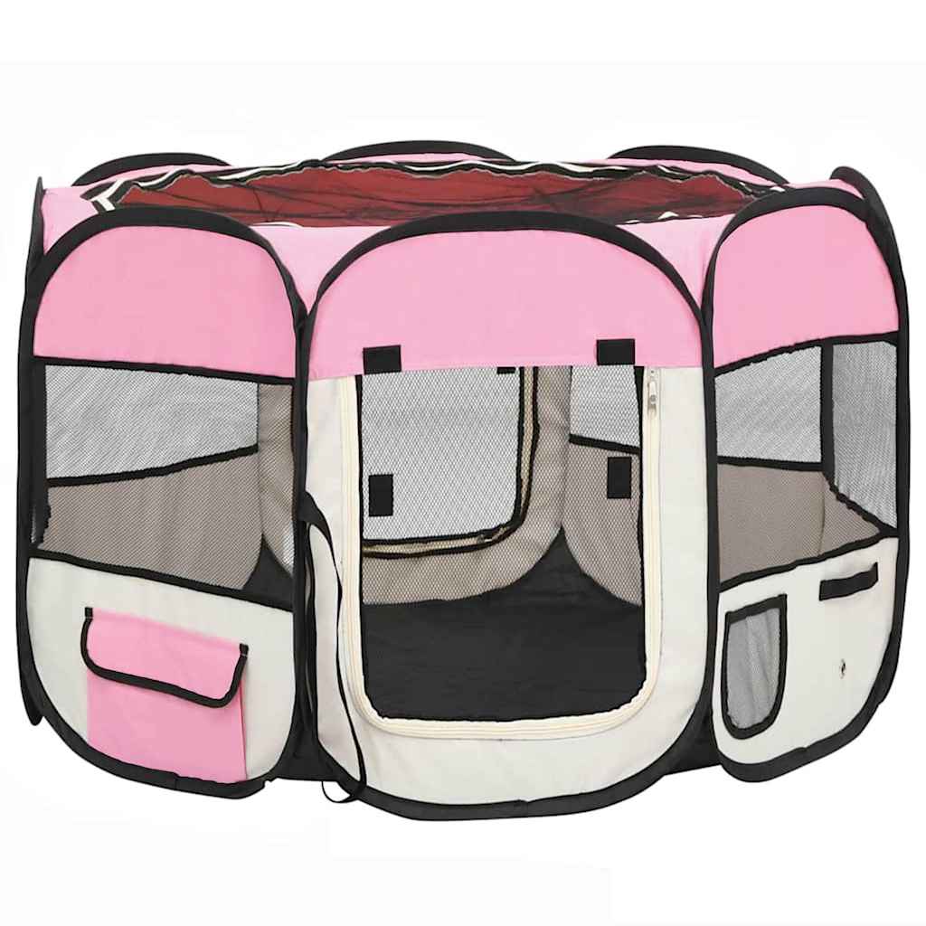 vidaXL Hopfällbar hundhage med väska rosa 90x90x58 cm