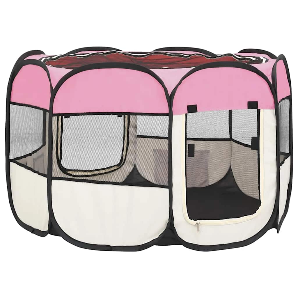 vidaXL Hopfällbar hundhage med väska rosa 90x90x58 cm