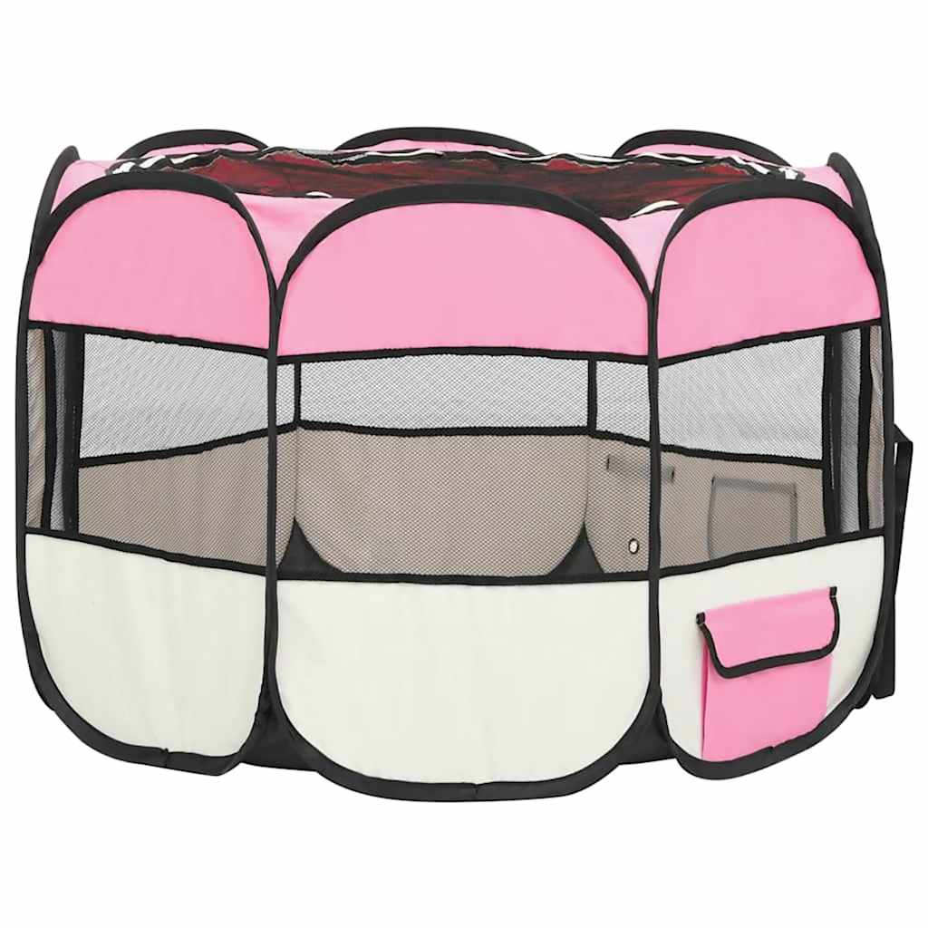 vidaXL Hopfällbar hundhage med väska rosa 90x90x58 cm