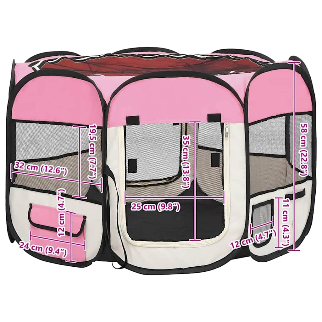 vidaXL Hopfällbar hundhage med väska rosa 90x90x58 cm