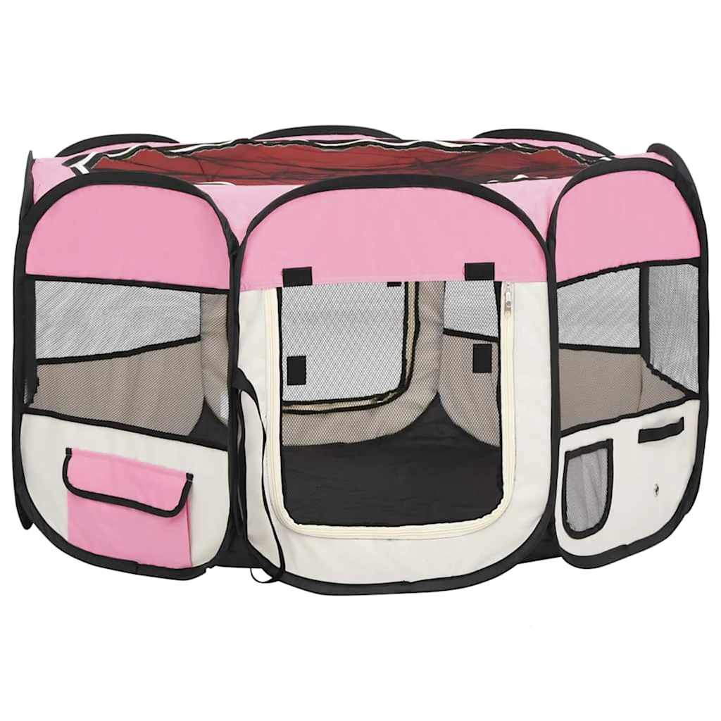 vidaXL Hopfällbar hundhage med väska rosa 110x110x58 cm