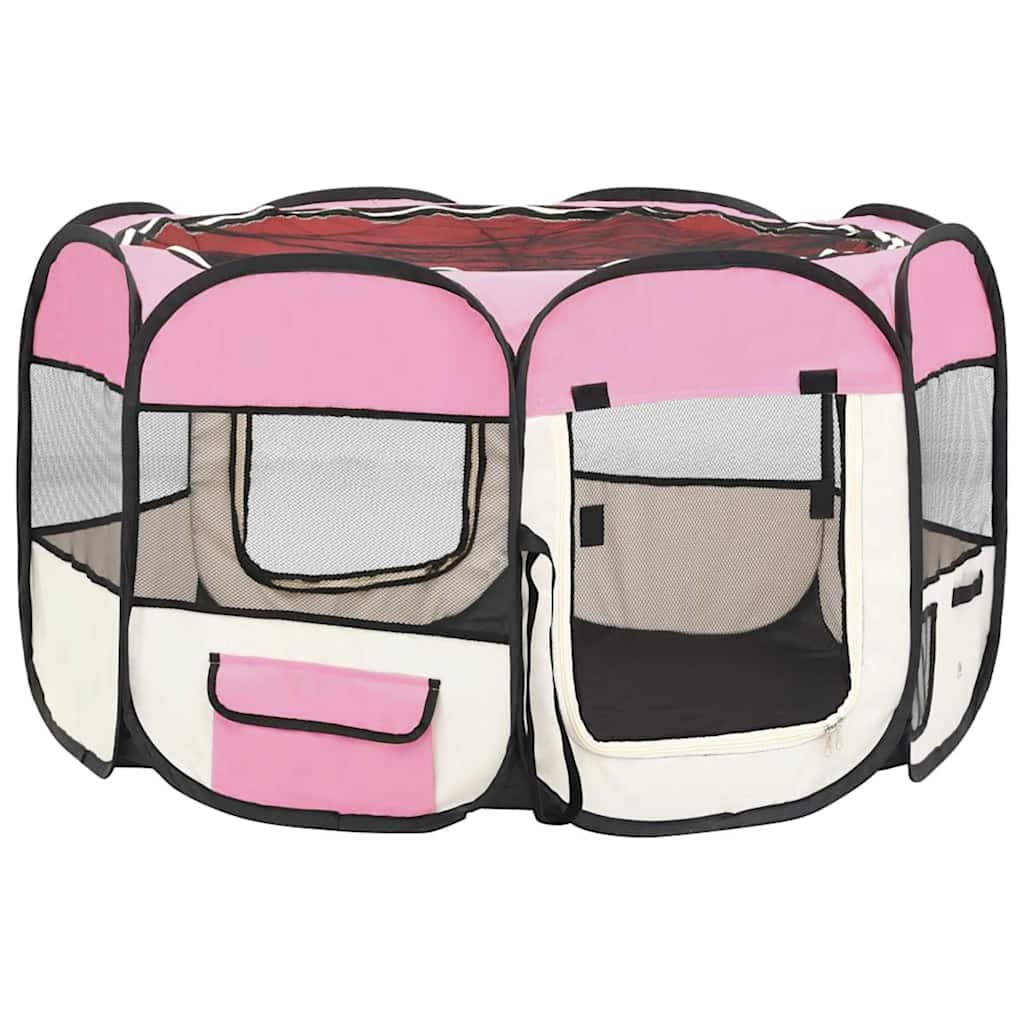 vidaXL Hopfällbar hundhage med väska rosa 110x110x58 cm