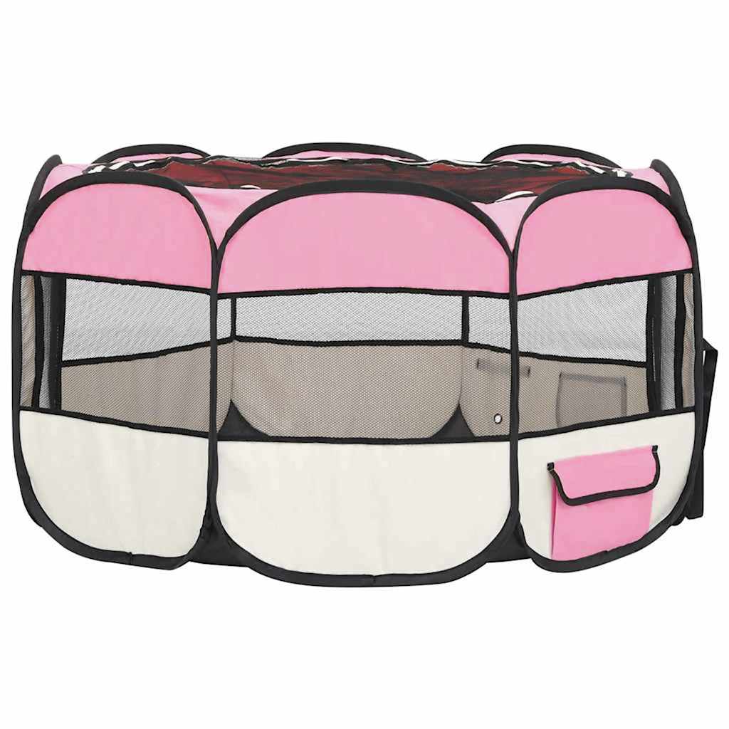 vidaXL Hopfällbar hundhage med väska rosa 110x110x58 cm