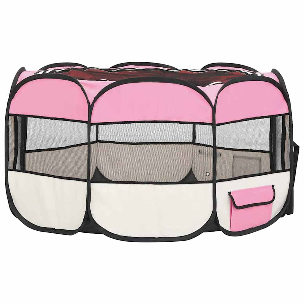vidaXL Hopfällbar hundhage med väska rosa 125x125x61 cm