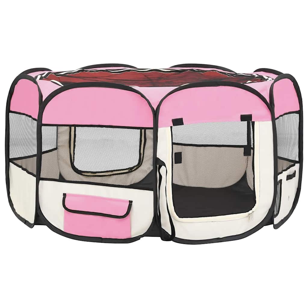 vidaXL Hopfällbar hundhage med väska rosa 125x125x61 cm