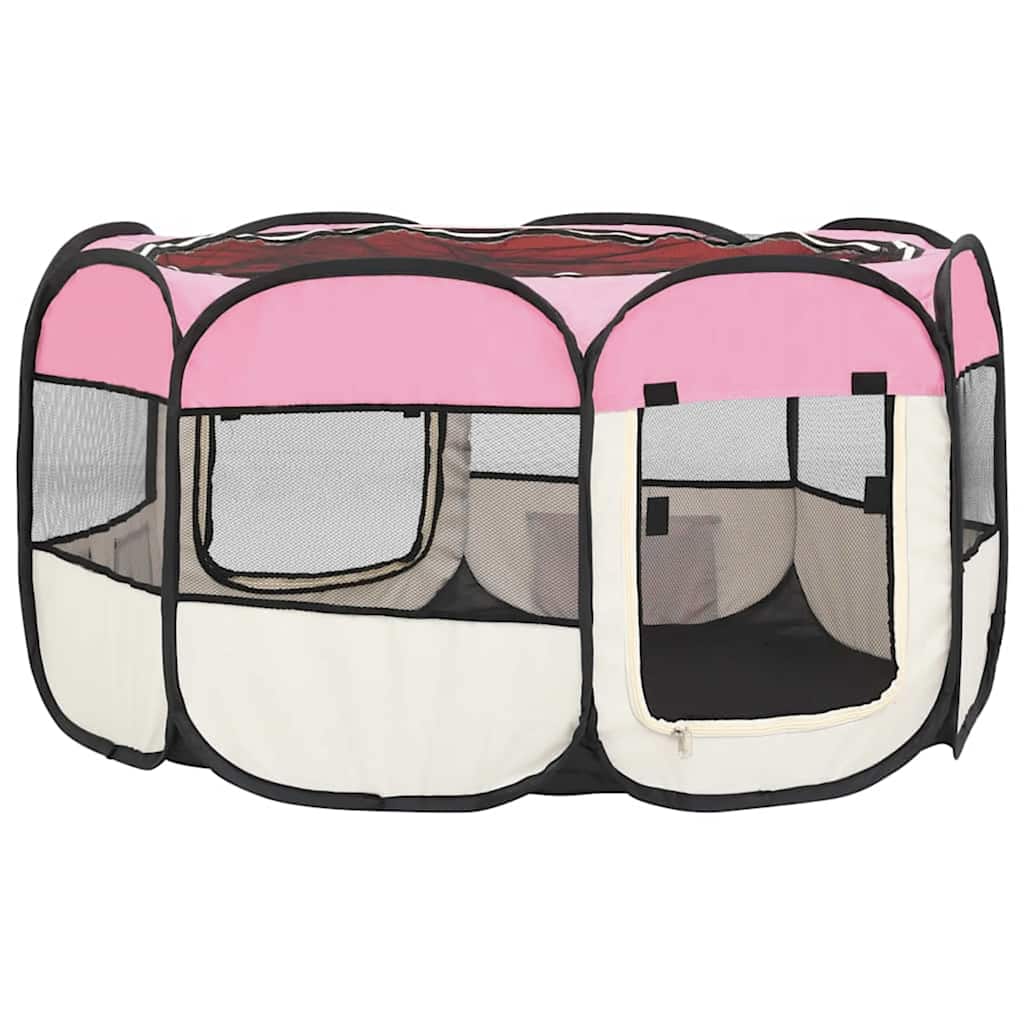 vidaXL Hopfällbar hundhage med väska rosa 125x125x61 cm