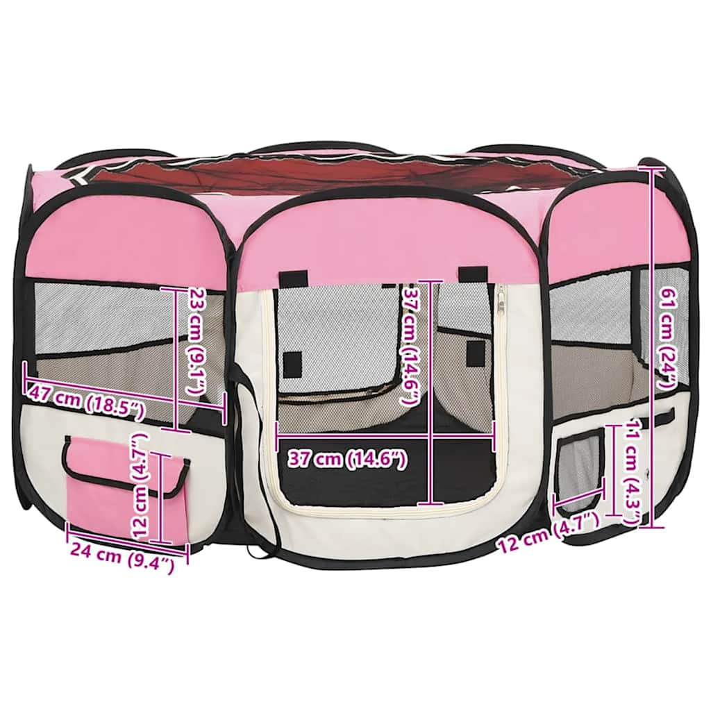 vidaXL Hopfällbar hundhage med väska rosa 125x125x61 cm