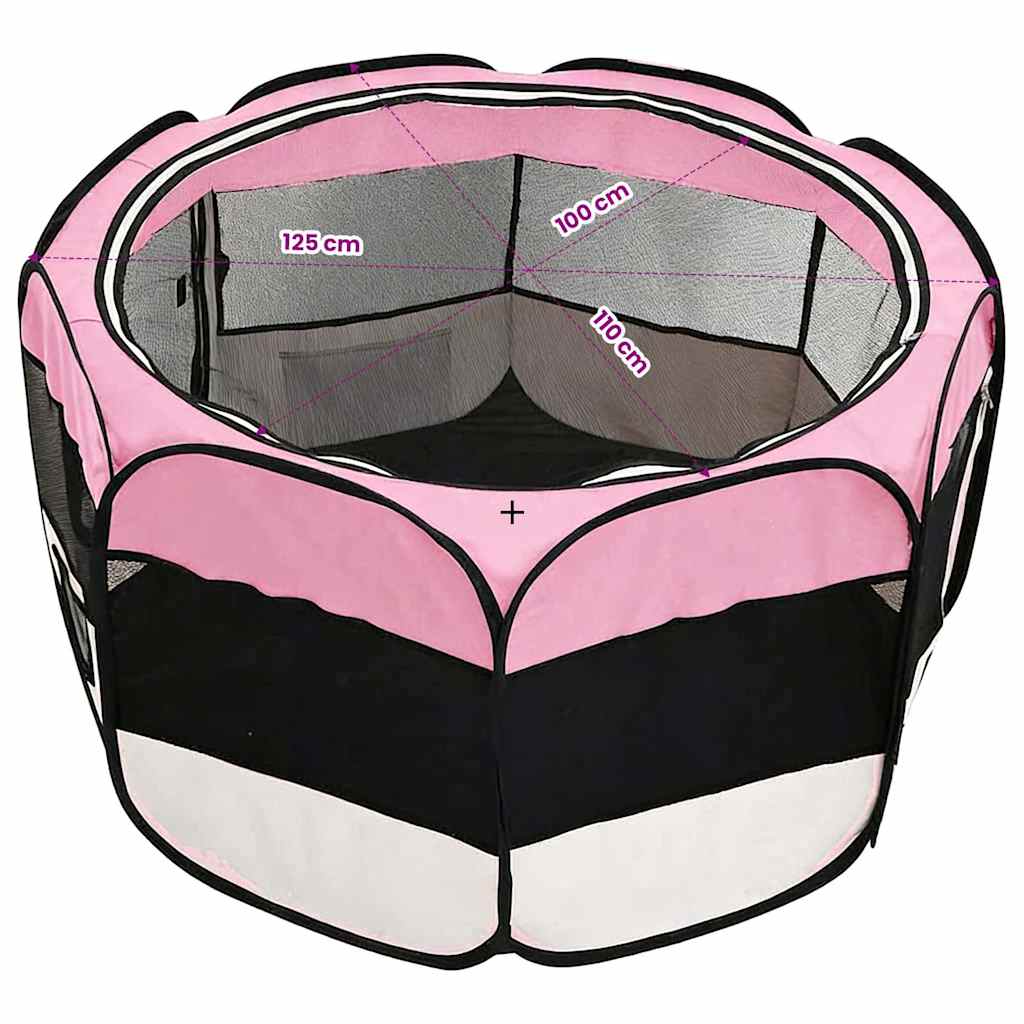 vidaXL Hopfällbar hundhage med väska rosa 125x125x61 cm