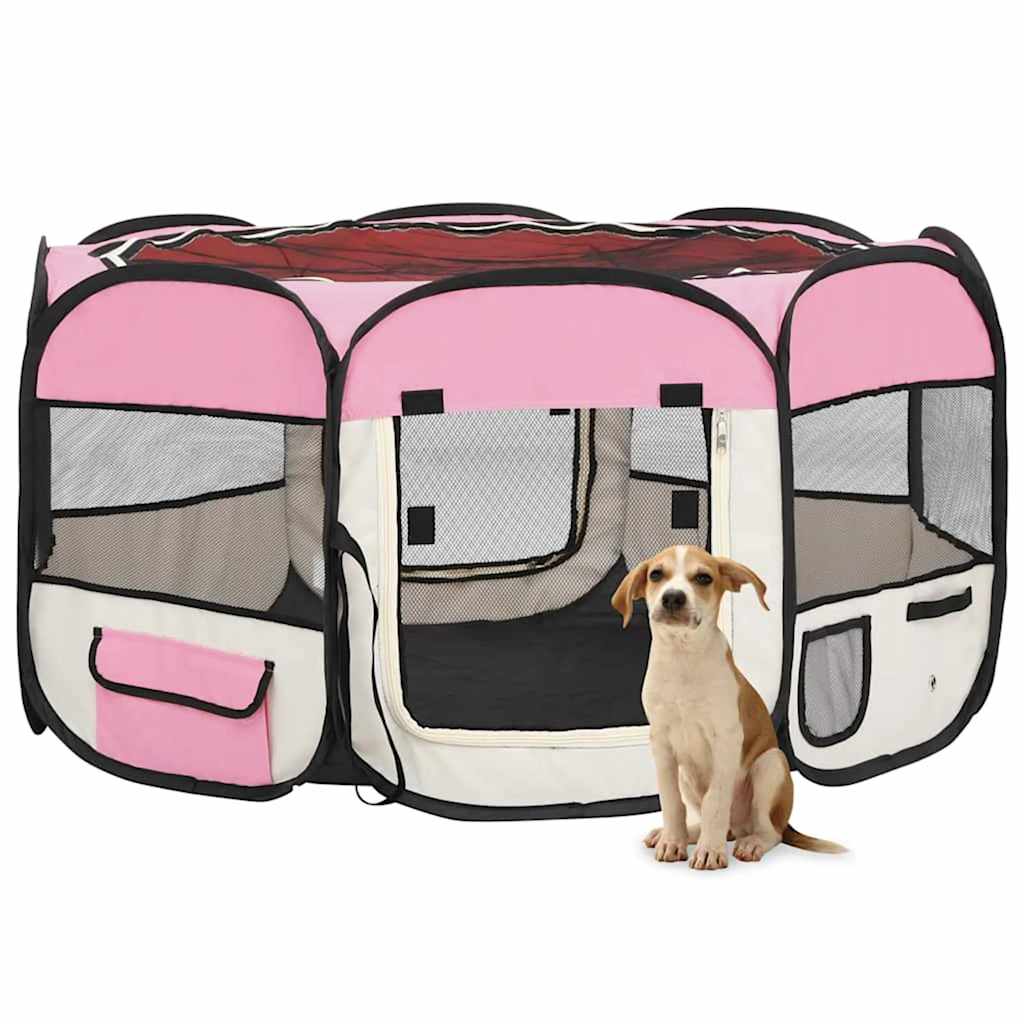 vidaXL Hopfällbar hundhage med väska rosa 125x125x61 cm