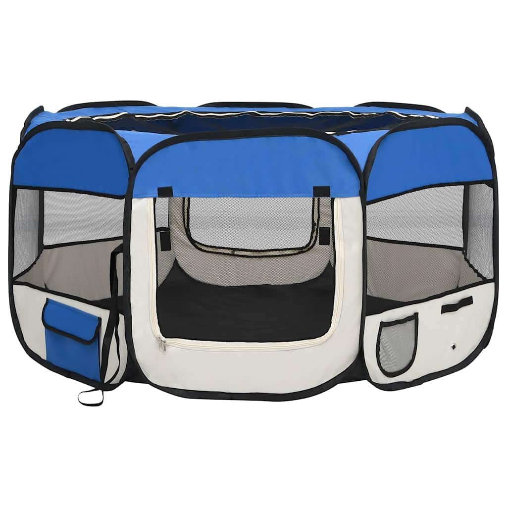 vidaXL Hopfällbar hundhage med väska blå 125x125x61 cm