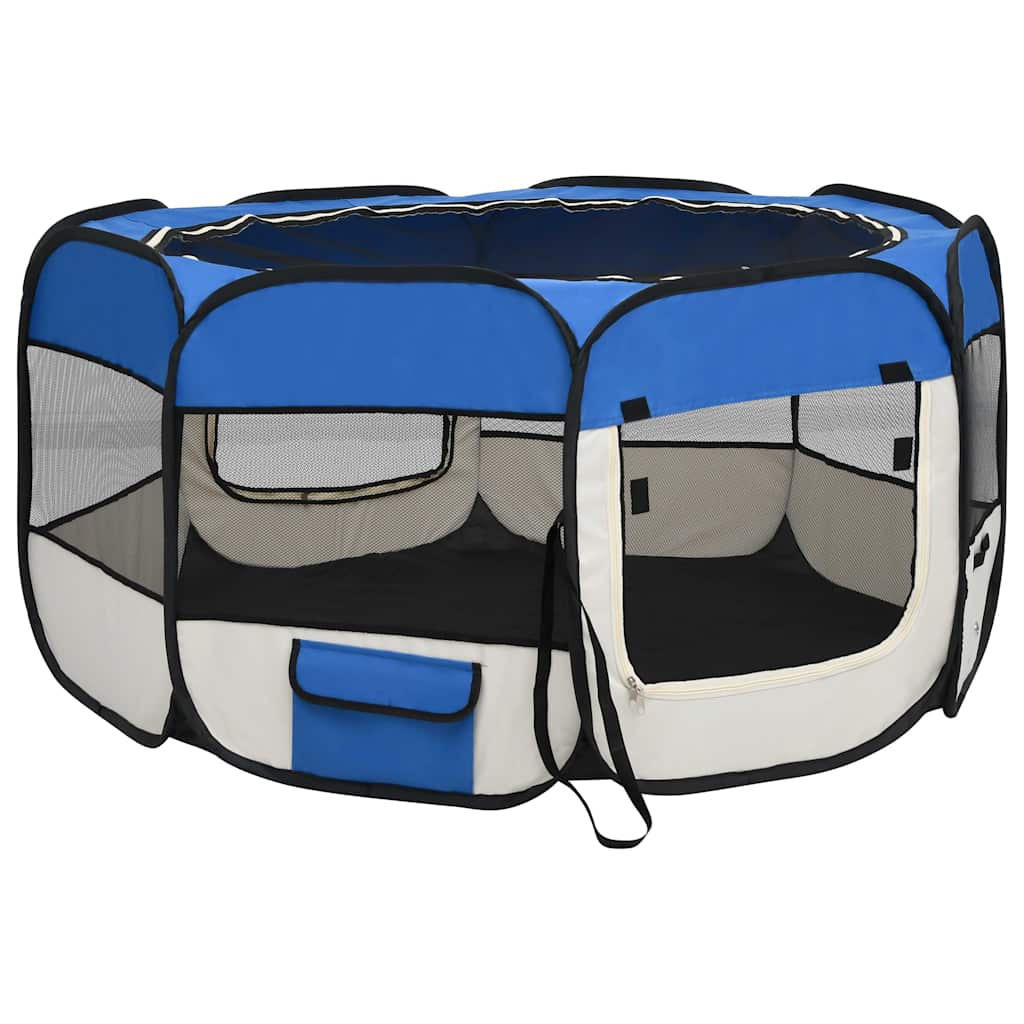 vidaXL Hopfällbar hundhage med väska blå 125x125x61 cm