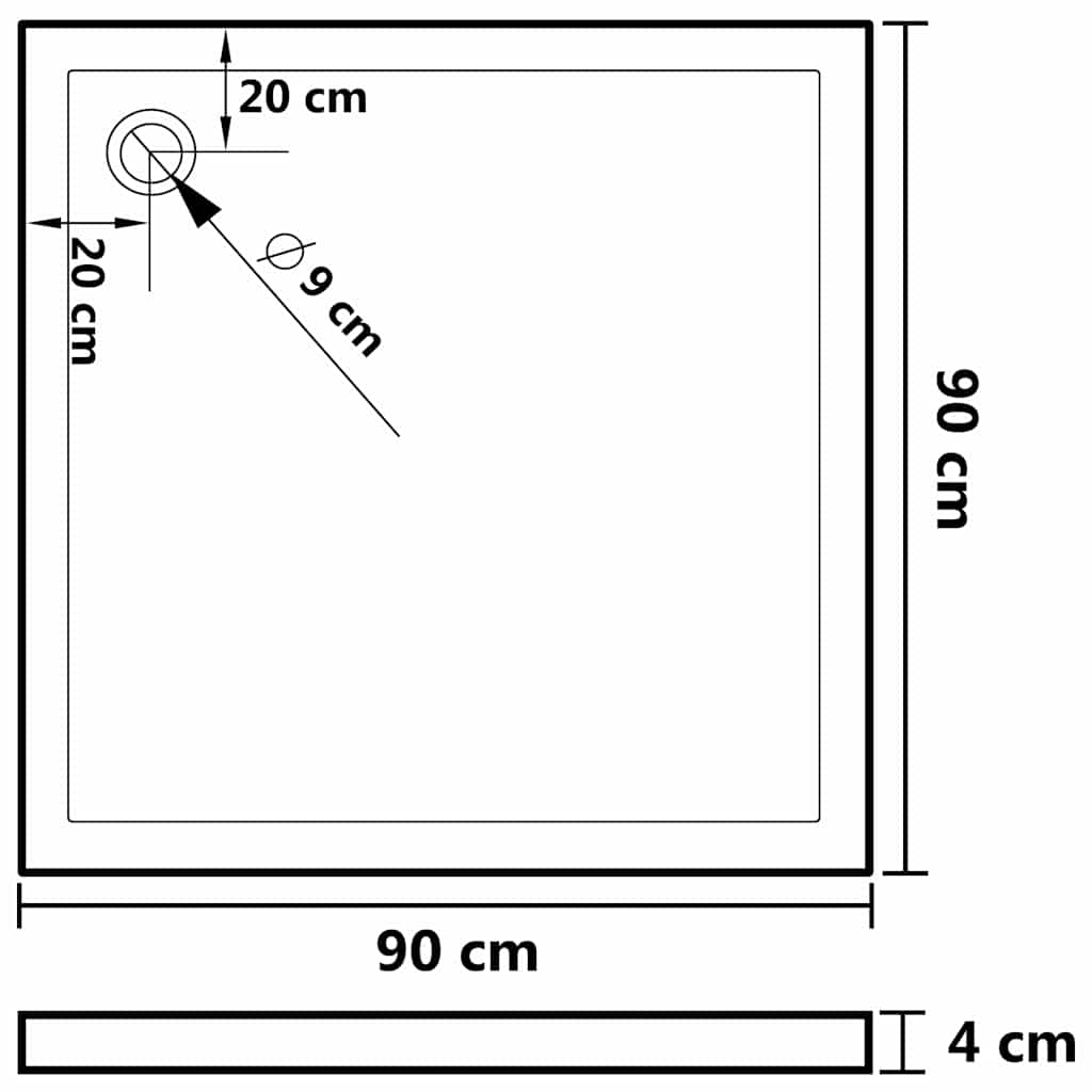 vidaXL Duschkar fyrkantigt ABS 90x90 cm