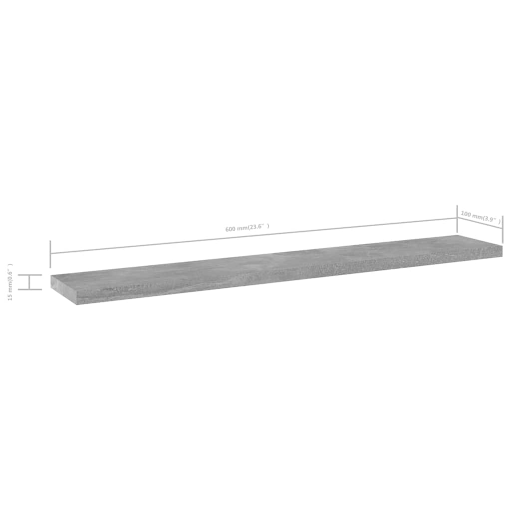 vidaXL Hyllplan 4 st betonggrå 60x10x1,5 cm konstruerat trä