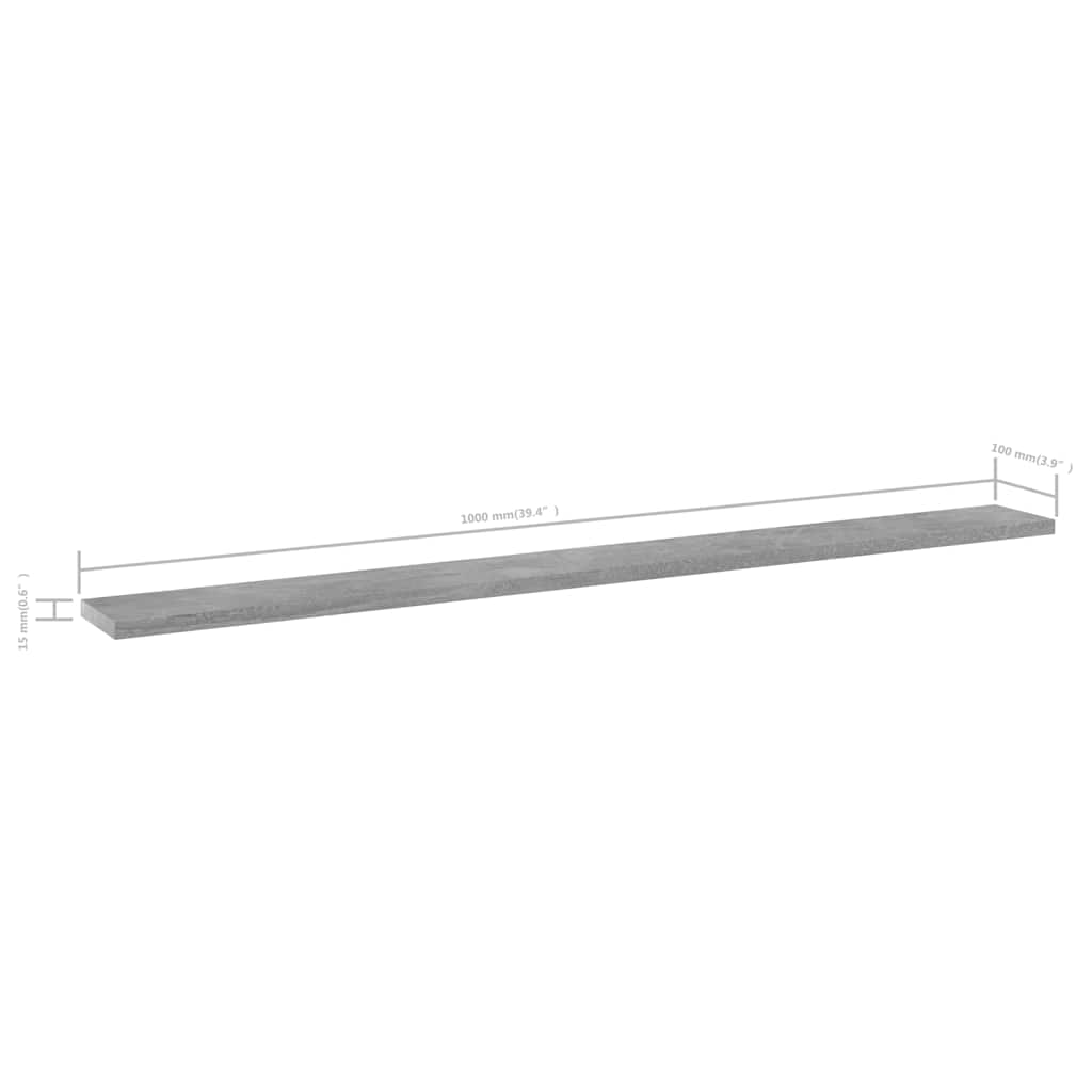 vidaXL Hyllplan 4 st betonggrå 100x10x1,5 cm konstruerat trä
