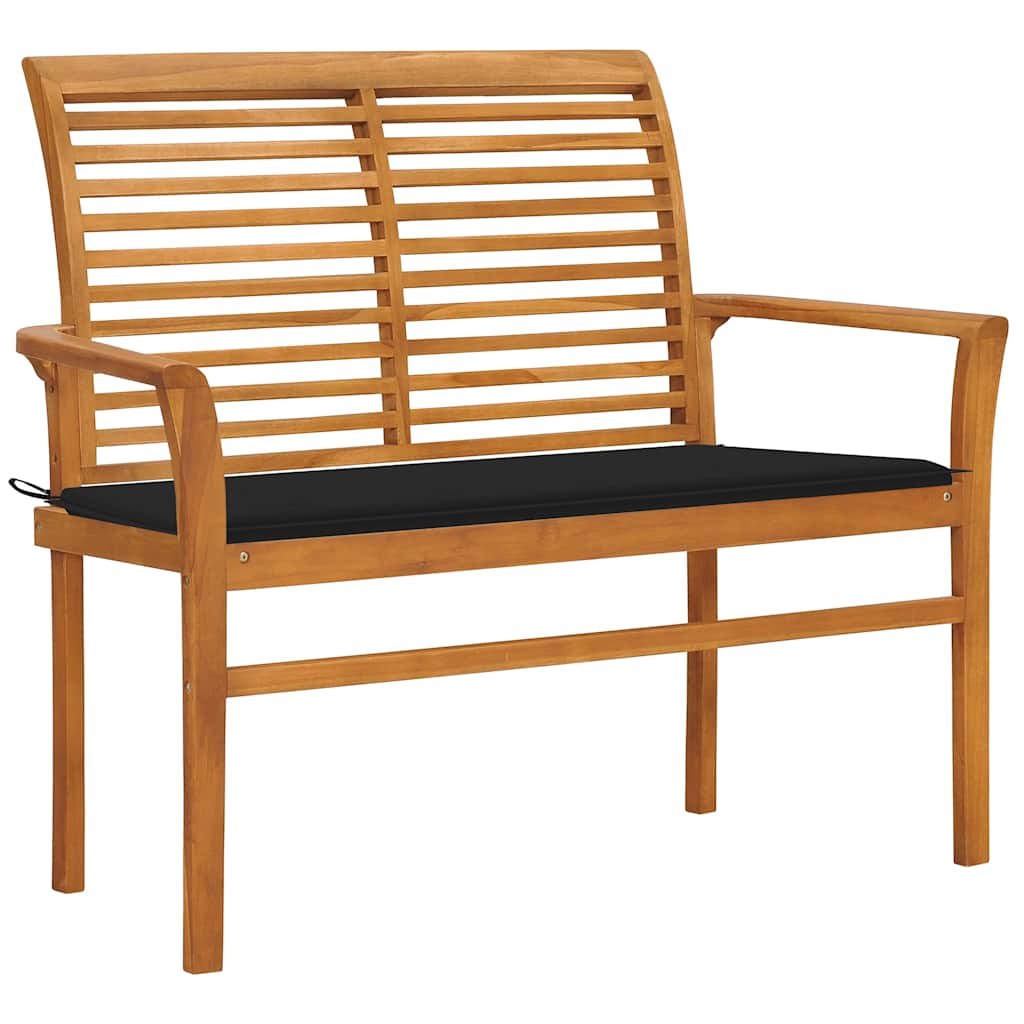 vidaXL Trädgårdsbänk med svart dyna 112 cm massiv teak