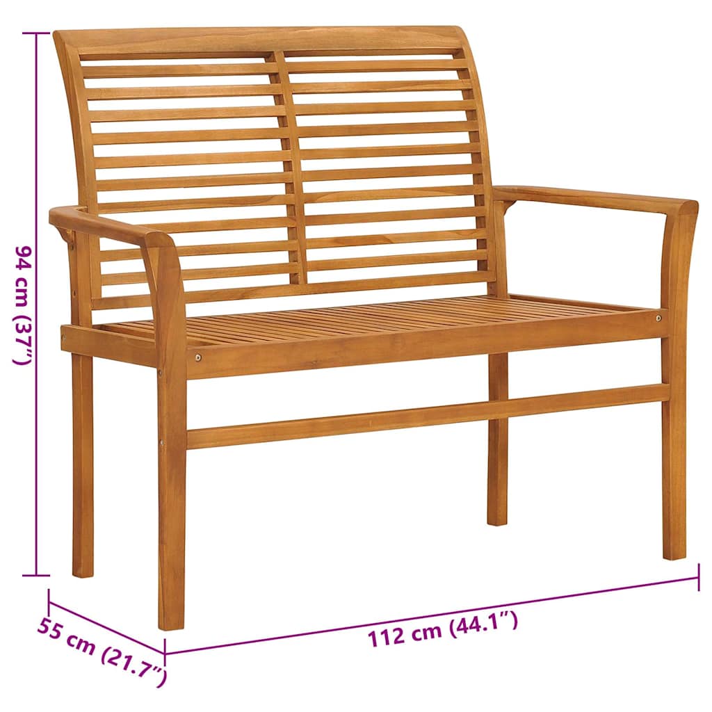 vidaXL Trädgårdsbänk med svart dyna 112 cm massiv teak