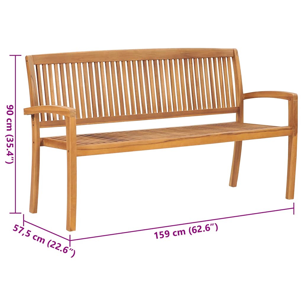 vidaXL Stapelbar trädgårdsbänk med dyna 159 cm massiv teak