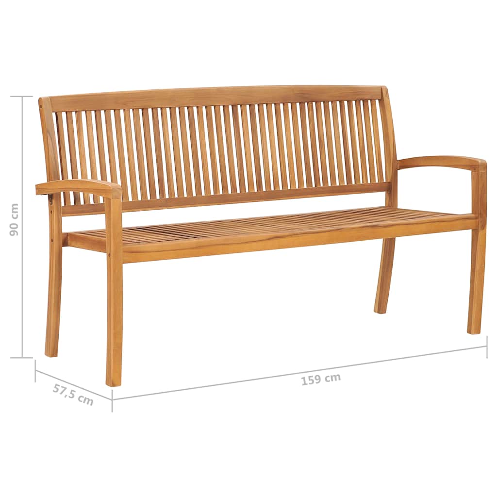 vidaXL Stapelbar trädgårdsbänk med dyna 159 cm massiv teak