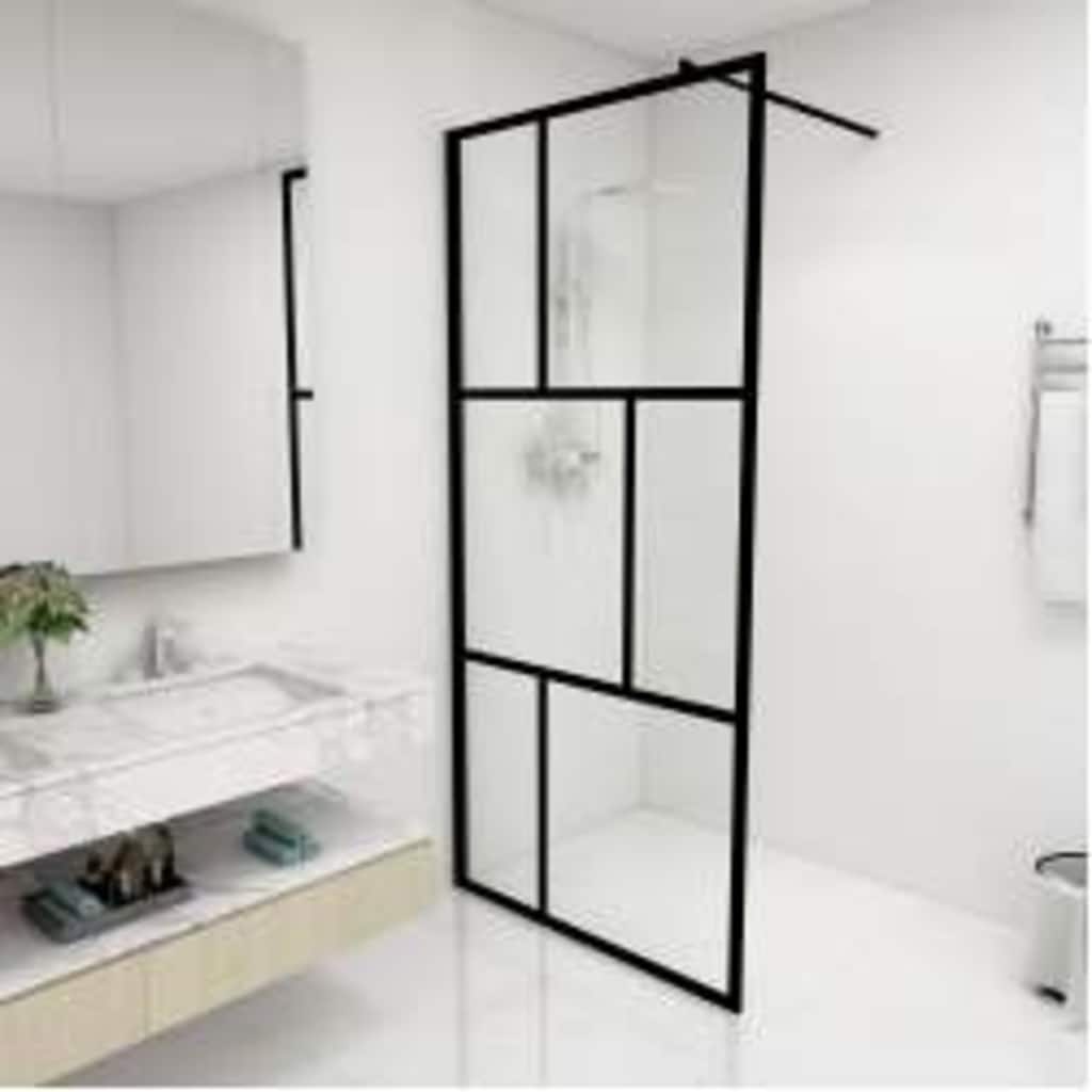 vidaXL Duschvägg till duschkabin härdat glas svart 90x195 cm