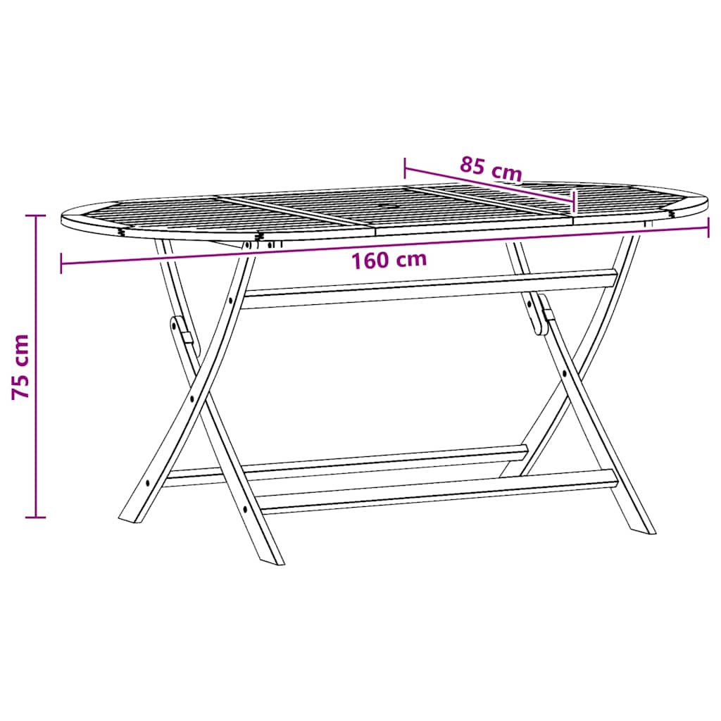 vidaXL Hopfällbart trädgårdsbord 160x85x75 cm massivt eukalyptusträ