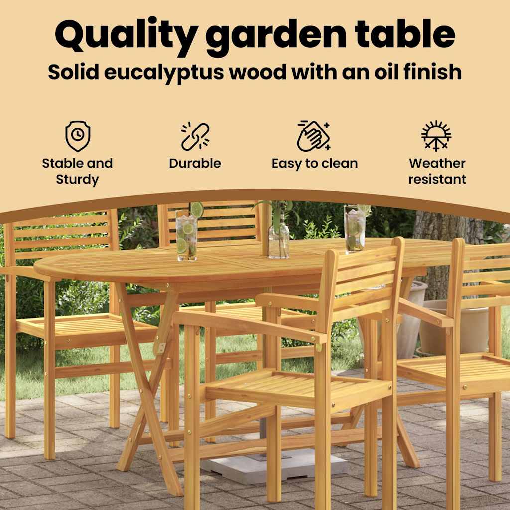 vidaXL Hopfällbart trädgårdsbord 160x85x75 cm massivt eukalyptusträ