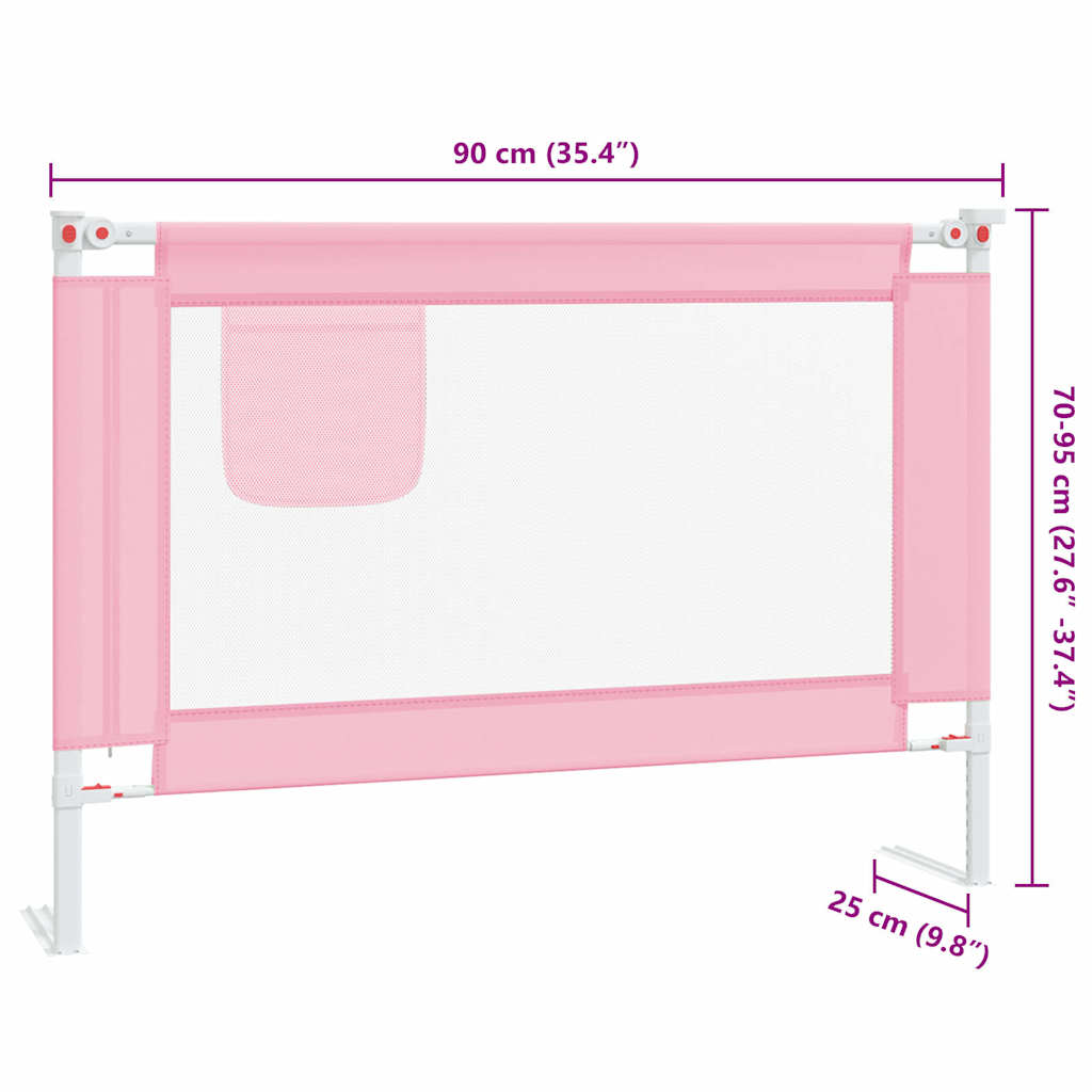 vidaXL Sängskena för barn rosa 90x25 cm tyg
